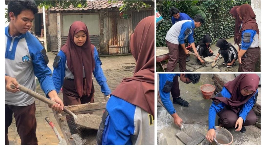 Pramuka SMKN 1 Semen Kediri Tambal Jalan Rusak Wujud Bakti Masyarakat