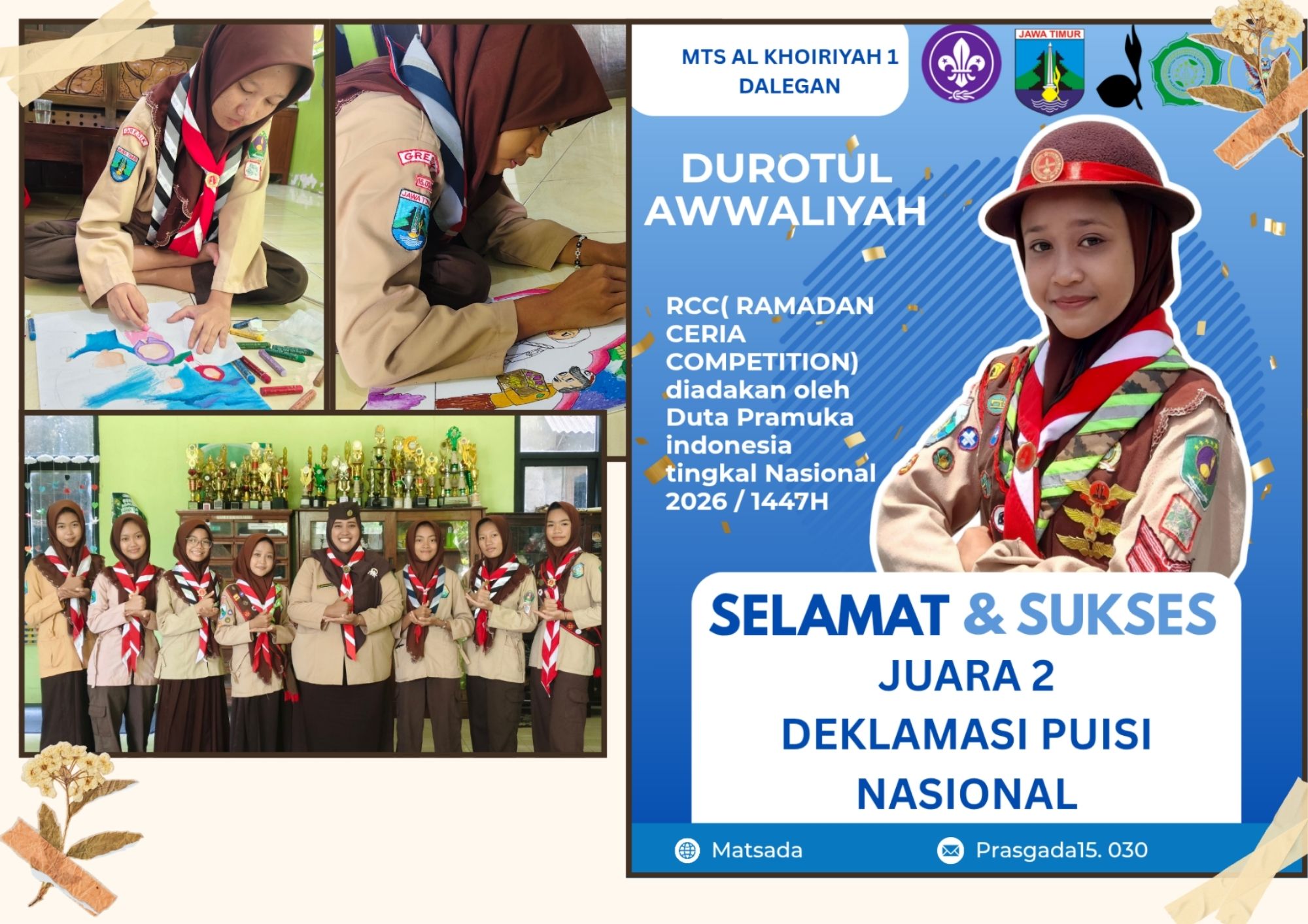 Tak Hanya Lapangan, Pramuka MTs Al Khoiriyah 1 Dalegan Tunjukkan Prestasi di Bidang Puisi Nasional